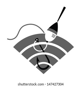Fishing in wireless networks. Vector illustration.