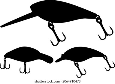 Fishing wobbler in the form of a fish with hooks included. Vector image.