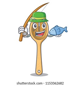 Fishing wooden fork mascot cartoon