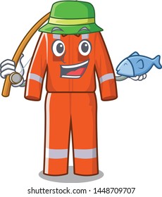 Fishing work overalls placed in cartoon lockers