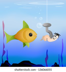 fishing worm hook fish water illustration vector