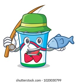 Fishing yogurt mascot cartoon style