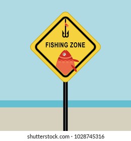 Fishing zone sign, fishhook