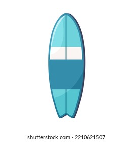 Fish-like Surfboard, Short Water Board. Thick Hybrid Shortboard Top View. Beach Sport Fishtail-style Item For Summer Extreme Surfing. Flat Graphic Vector Illustration Isolated On White Background