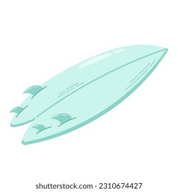 Fish-like water board with finned isolated on white background. Summer extreme sport implements. Flat vector illustration.