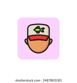 Fishmonger in cap line icon. Store, worker, hat. Fisherman concept. Vector illustration can be used for topics like fish market, seller, retail