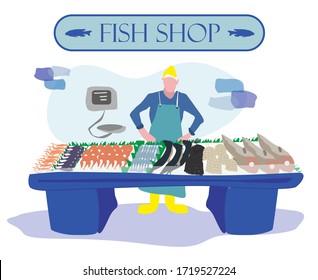fishmonger sell fresh fish in the market 