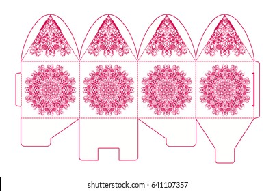 Fishnet bombonerki, vector envelopes for wedding invitation with laser cut pattern. Mandala, layout, design, Eastern, ethnic style wedding invitations. Collection envelopes for laser cutting mandala