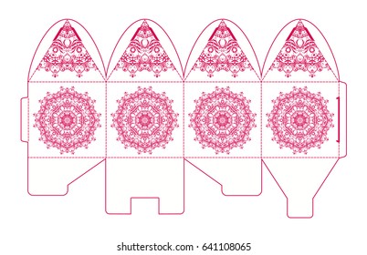 Fishnet bombonerki, vector envelopes for wedding invitation with laser cut pattern. Mandala, layout, design, Eastern, ethnic style wedding invitations. Collection envelopes for laser cutting mandala