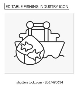  Fishnet line icon.Big net for catching fish. Fishing vessel. Business. Fishing industry concept. Isolated vector illustration. Editable stroke