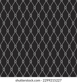 Fishnet mesh from light grey geometric loops isolated on a black background. Vector seamless pattern