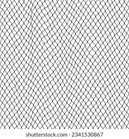 Fishnet pattern, fish net background, soccer goal mesh, vector fishing, football or tennis sport. Seamless ropes and knots pattern with black and white ornament of fish trap, fence grid, gate network
