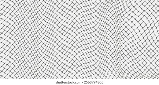 Fishnet pattern, fish net background, soccer goal mesh, vector fishing, football or tennis sport. Seamless ropes and knots pattern with black and white ornament of fish trap, fence grid, gate network