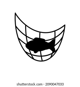Fishnet Silhouette Symbol. Schwarze, einfache Vektorgrafik von Waden mit Fischen. Contour einzeln auf weißem Hintergrund