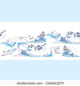 Fishs propel underwater, through water. Banner Underwater World 