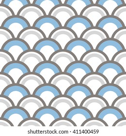 Fish-scales Seamless pattern. Oriental traditional ornament. Abstract maritime Background. Grid texture. Half-circle backdrop. Textile and paper pattern. Geometric Grid. Vector Regular Texture.