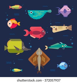 Fish-set colorful fish. Vector illustration. 