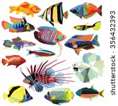 fish-set colorful low poly design isolated on white.