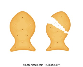 Fish-shaped crackers. Two crackers. Illustration of food, snacks. Healthy snack.