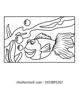 Fisht coloring sheet. Line art. Color learning activity sheets for early childhood