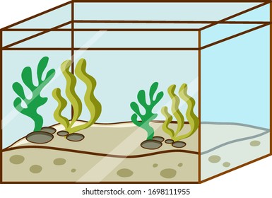 Fishtank with no fish inside on white background illustration