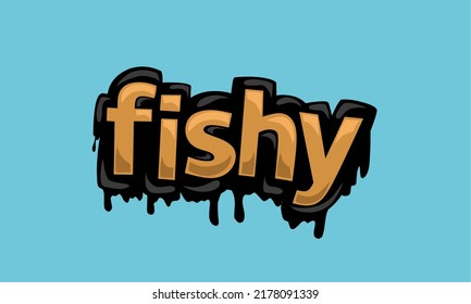 Diseño vectorial de escritura FISHY en fondo azul