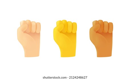 Fist up in the air gesture. Chinese, european and african men races