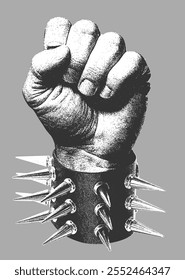 Fist in the Air with spike and studed bracelet. Left Hand Calluses