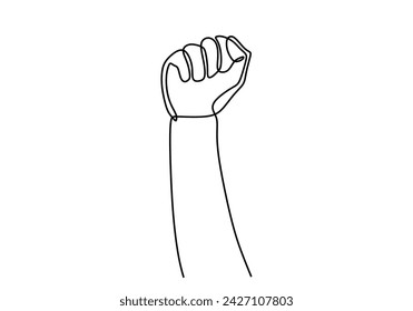 Gesto del primer brazo dibujo de una línea. Ilustración vectorial protesta y libertad.