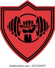 Fist Arm Hand Lift Barbell Gym Fitness Crossfit Company Team Club Emblem  Shield Shape Logo Icon Vector Template