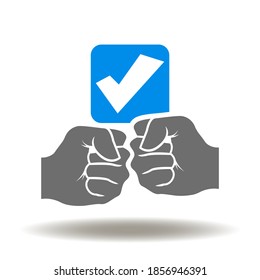 Fist bang with check mark icon vector. Commitment symbol. Trust, Partnership, Success Deal Sign.