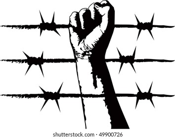 The Fist And Barbed Wire. Symbol Of The Political Repression