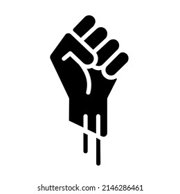 Fist up black glyph icon. Symbol of protest and resistance. Political solidarity. Strength and power. Silhouette symbol on white space. Solid pictogram. Vector isolated illustration