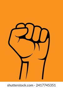 fist black outline on orange background, 