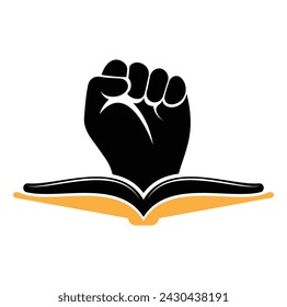 Fist Book Logo Design Template. Revolution book logo concept.