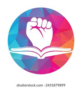 Fist Book Logo Design Template. Revolution book logo concept.