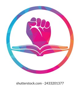 Fist Book Logo Design Template. Revolution book logo concept.