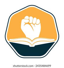 Fist Book Logo Design Template. Revolution book logo concept.