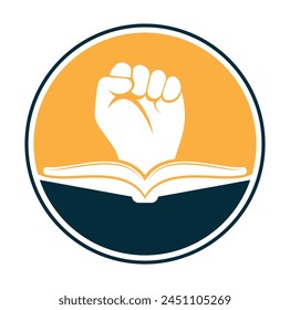 Fist Book Logo Design Template. Revolution book logo concept.