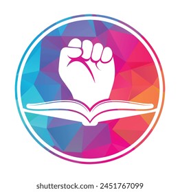 Fist Book Logo Design Template. Revolution book logo concept.
