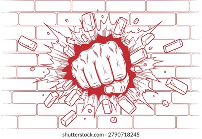 Fist Breaking Through Brick Wall Illustration