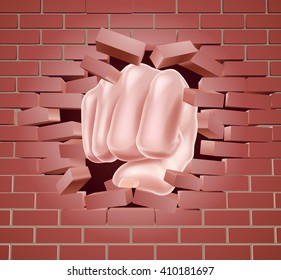 Fist Breaking Through A Brick Wall 