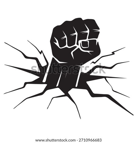 Fist Breaking Through Surface Silhouette power strength