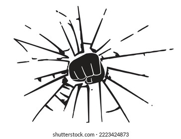 A fist breaks glass. Vector illustration