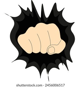The Fist breaks the Wall isolated transparent background. Strong human concept. Vector illustration. EPS 10 Editable stroke. 
