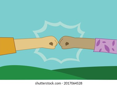 Fist bump cartoon concept. Hand close to each other. Editable Clip Art.