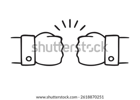 fist bump doodle hand drawn icon. Outline drawing fist bump line clipart symbol. Vector illustration