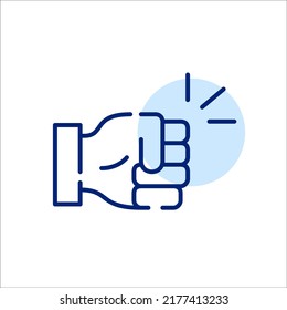 Gesto de aprobación amigable del primer bache. Icono de línea de dibujo de píxeles perfecto, modificable