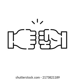 Fist bump friendly gesture of approval, support and team work. Pixel perfect, editable stroke line art