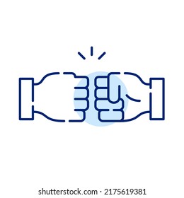 Fist bump friendly gesture of approval, support and team work. Pixel perfect, editable stroke line art